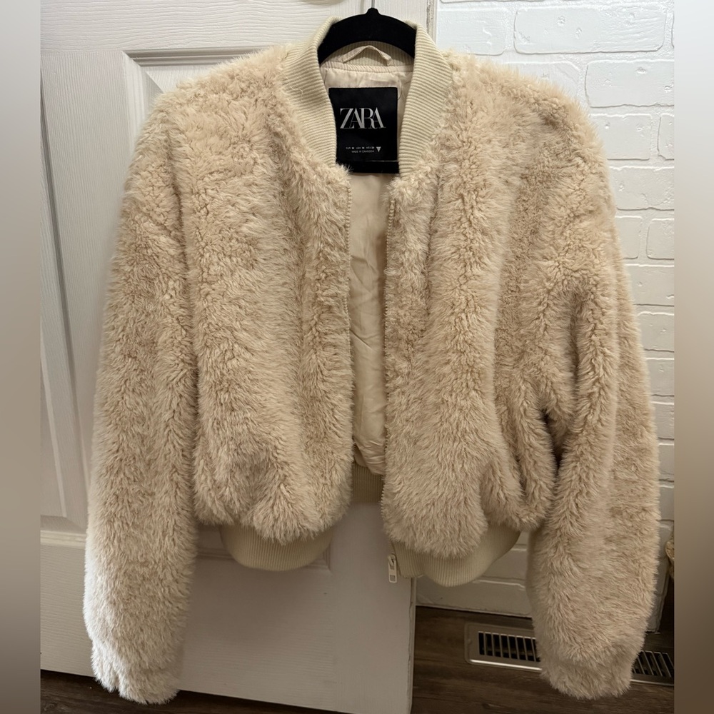 Zara Women's Soft Cream Teddy Jacket